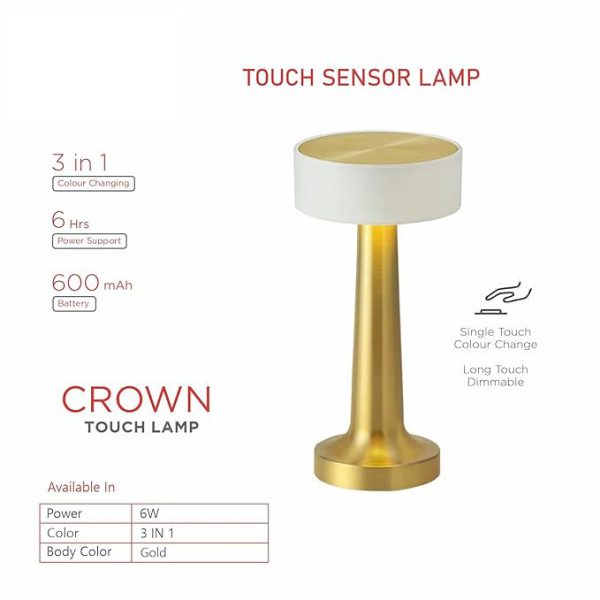 Pride Lighting Crown Touch Sensor Table Lamp - Golden - Image 2