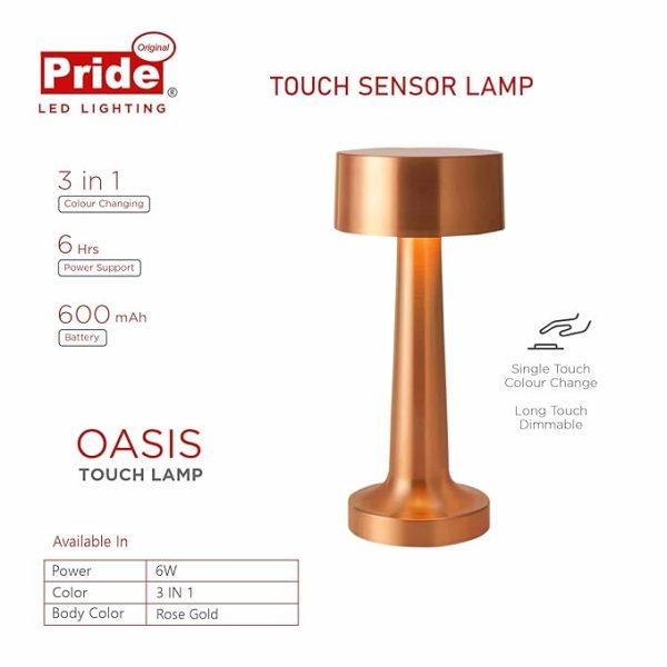 Pride Lighting Oassis Touch Sensor Table Lamp - Rose Gold - Image 2