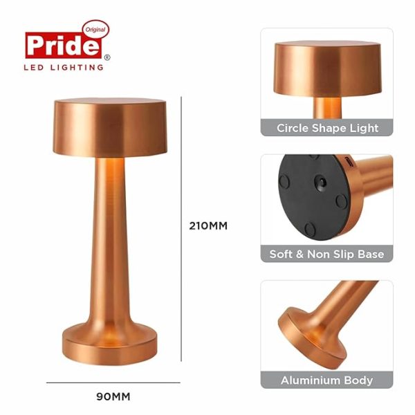 Pride Lighting Oassis Touch Sensor Table Lamp - Rose Gold - Image 3