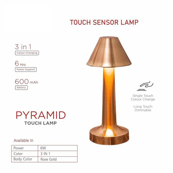 Pride Lighting Pyramid Touch Sensor Table Lamp - Rose Gold - Image 2